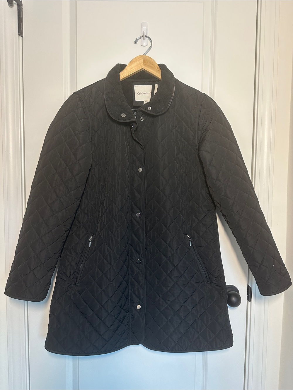 Coldwater Creek Women’s Quilted Snap-Front Mid Length Coat Black M